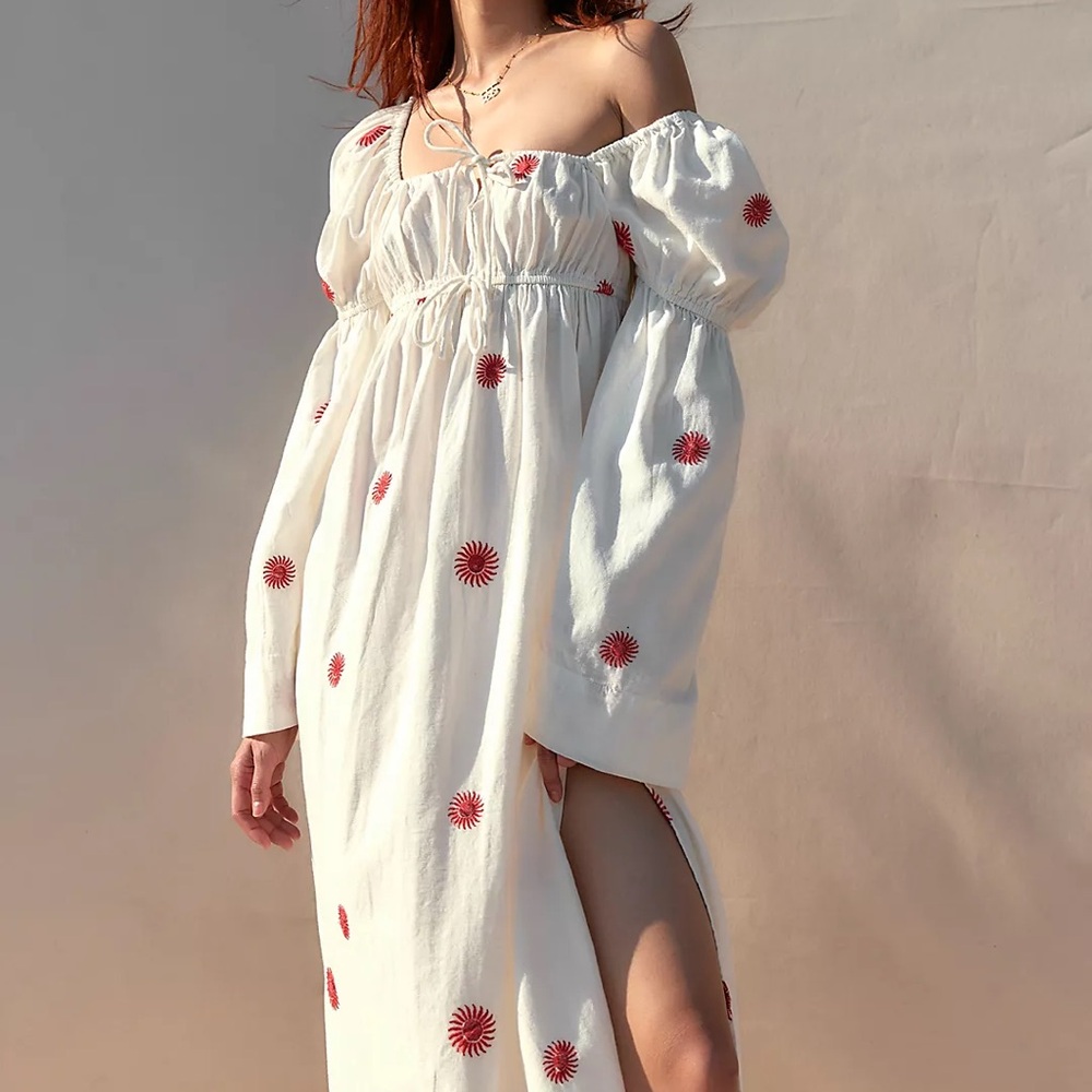 Free People Boho White Emory Embroidered Midi Dress Small